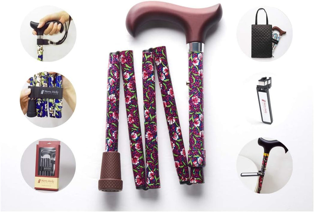 Folding Adjustable Walking Cane with Cane Bag and Reflective Cane Holder Q65215