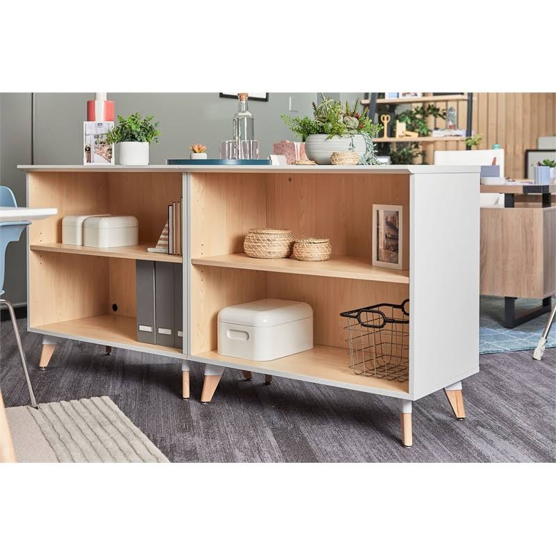 White Wood Cabinet with Open Storage P759