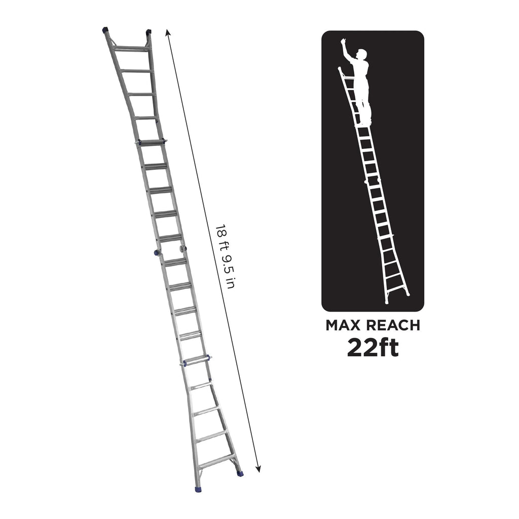 22 foot Reach Height Aluminum Multi-Position Ladder, 300 lb. Load Capacity Type IA Duty Rating U408