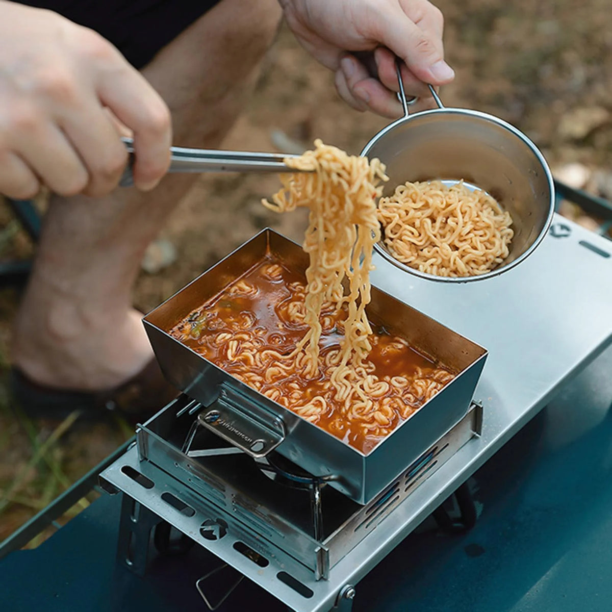Stainless Steel Frying Pan Camping Pot with Lid Foldable Handle Cookware T321