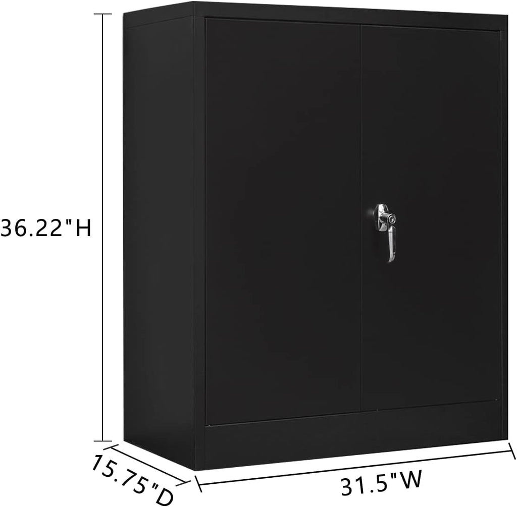 Metal Storage Cabinet with 2 Shelves and 2 Doors, Steel Locking Cabinet, 36.2 H x 31.5 W x 15.7 D (Black) U41164