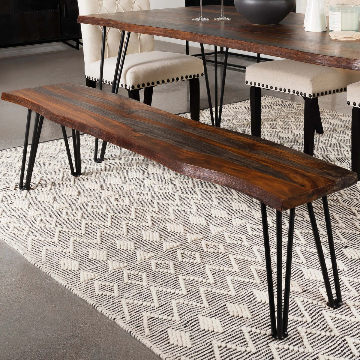 Live-edge Dining Bench with Hairpin Legs K600