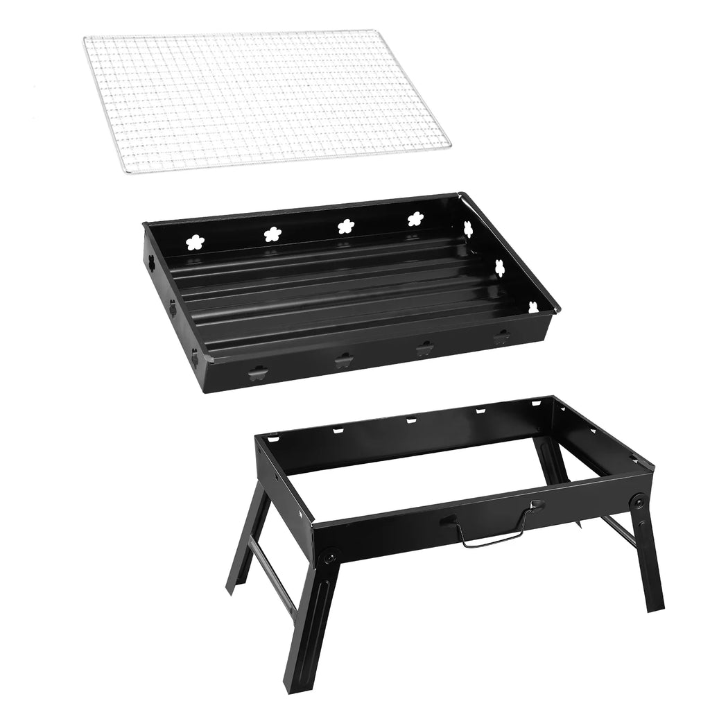 18" Portable Charcoal Grill and Smoker Stainless Steel Foldable BBQ Grill Black R350