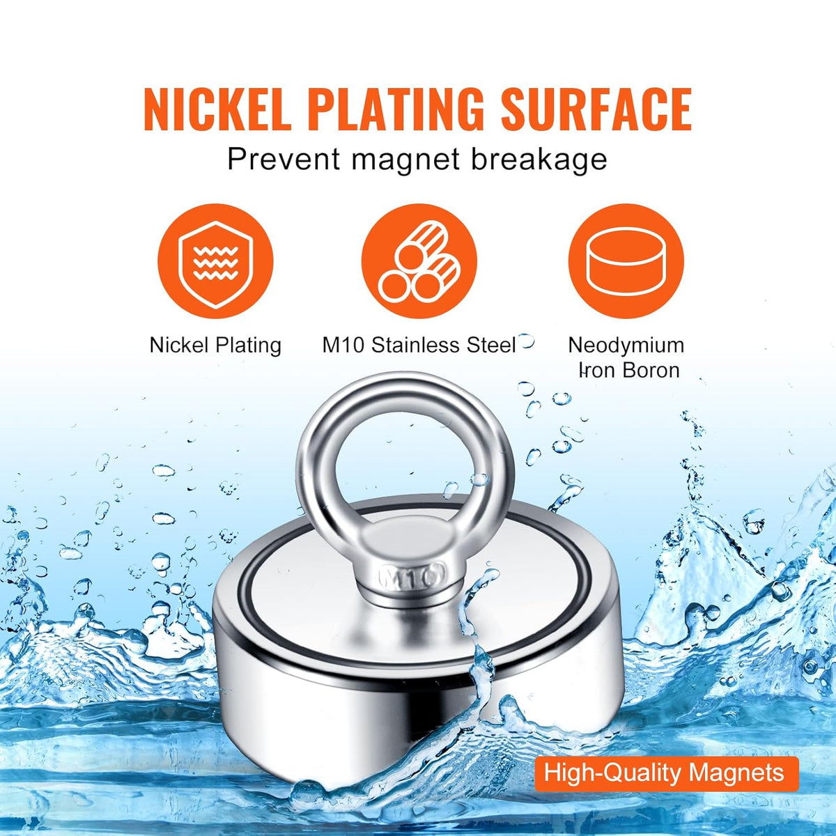 1200 LBS Double Sided Neodymium Magnet Fishing Kit with 65 FT Rope V309510