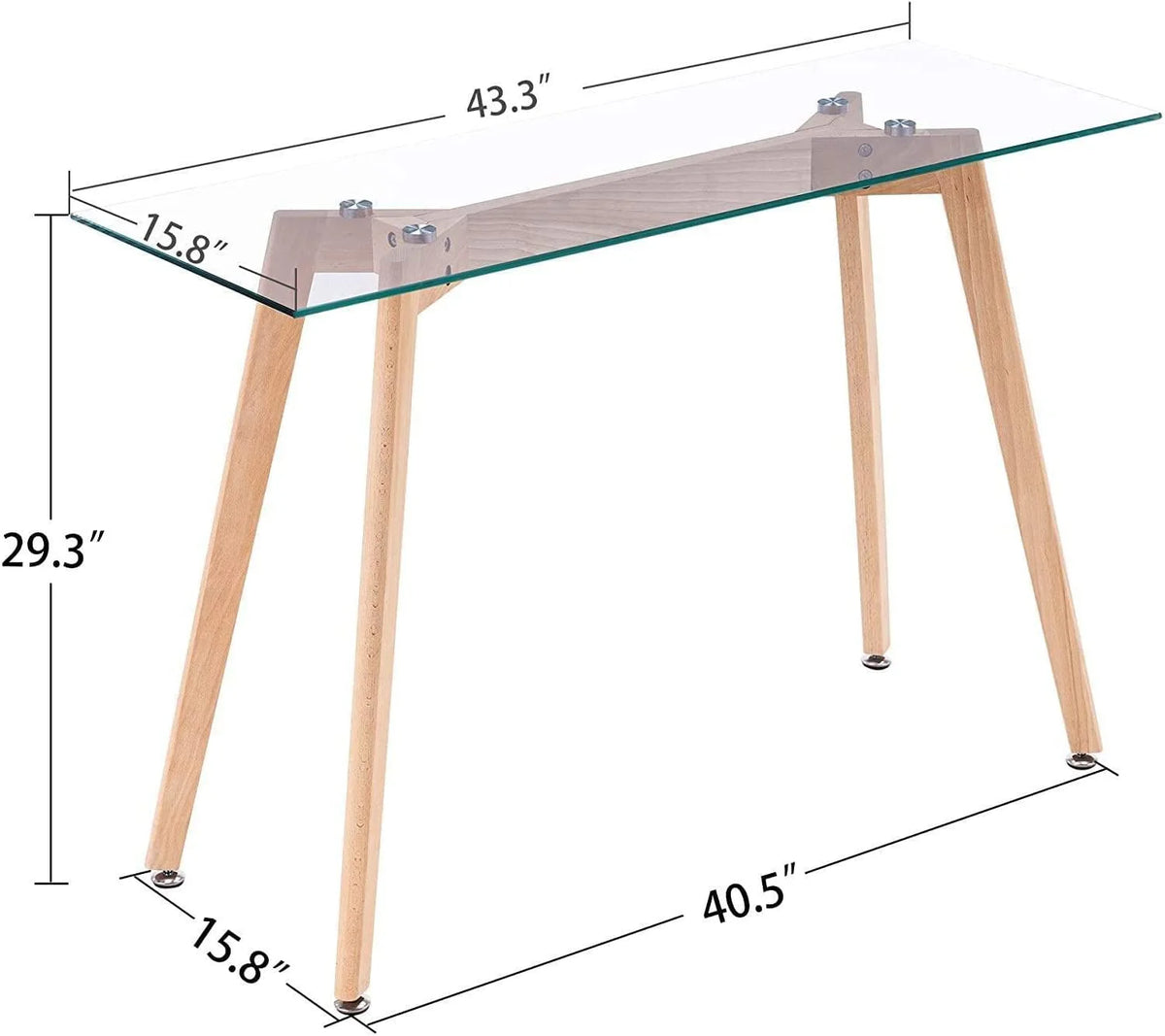 Glass Console Table with Solid Wood Legs N8705