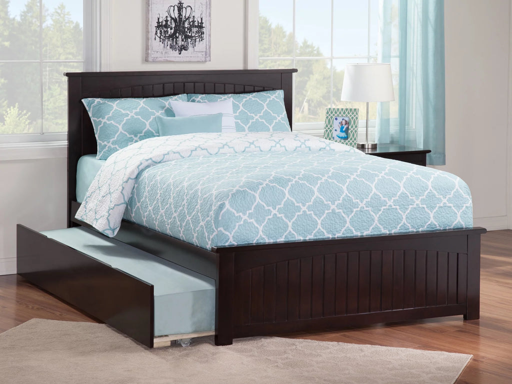 Full Platform Bed with Foot Board and Trundle Bed in Espresso E230421