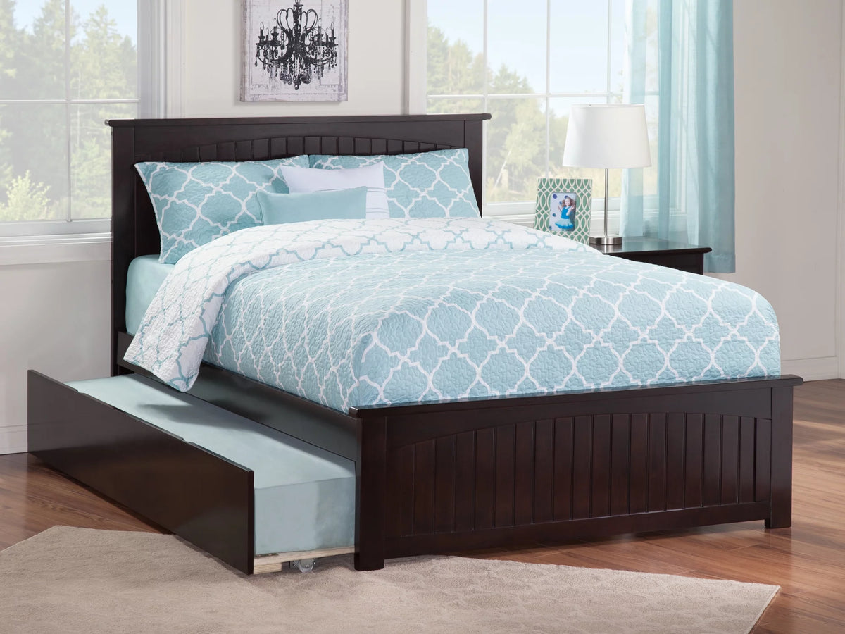 Full Platform Bed with Foot Board and Trundle Bed in Espresso E230421