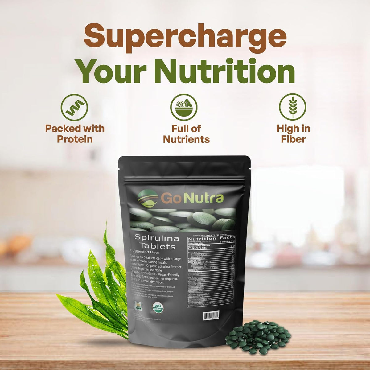 500 mg Organic Spirulina Tablets, 720 Tablets B91929