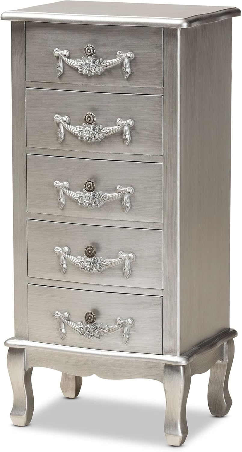 Brushed Silver Finished Wood 5-Drawer Chest Z25302