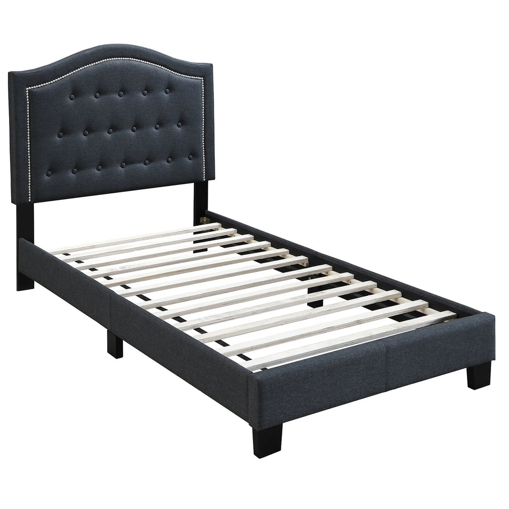 Twin Burlap Fabric Upholstered Bed Frame with Slats U349066