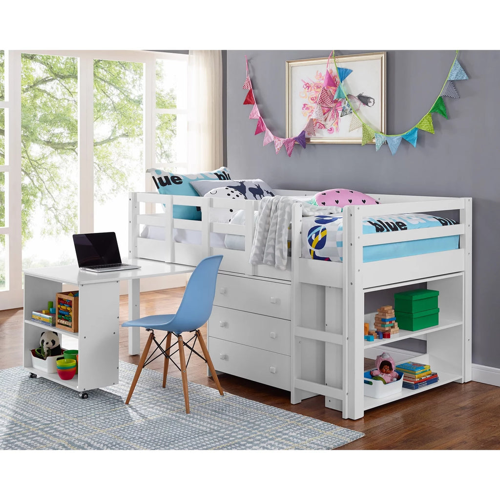 Twin Low Loft Bed with Desk, White T124473