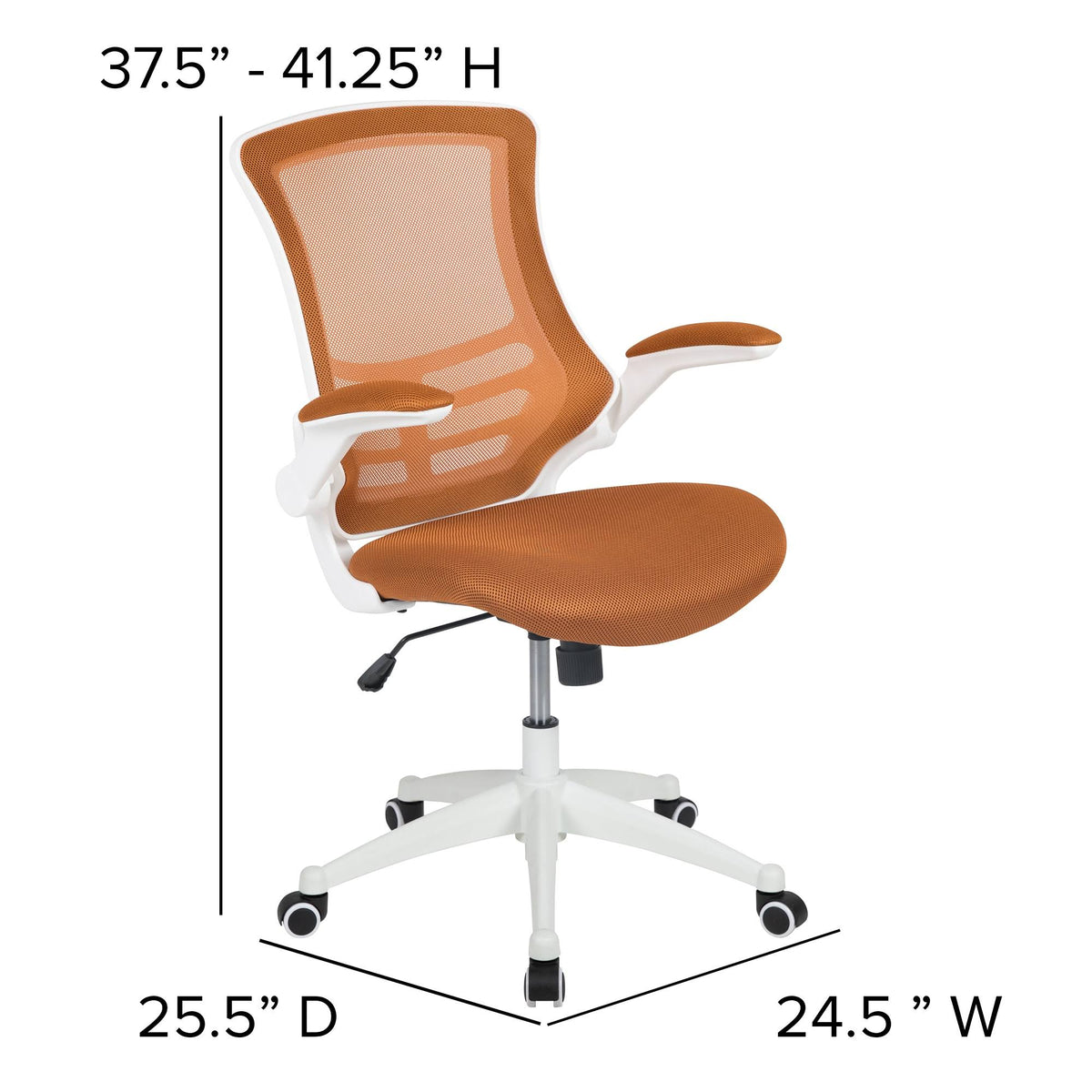 White and Tan Orange Mid-Back Swivel Ergonomic Task Office Chair with Flip-Up Arms L829790