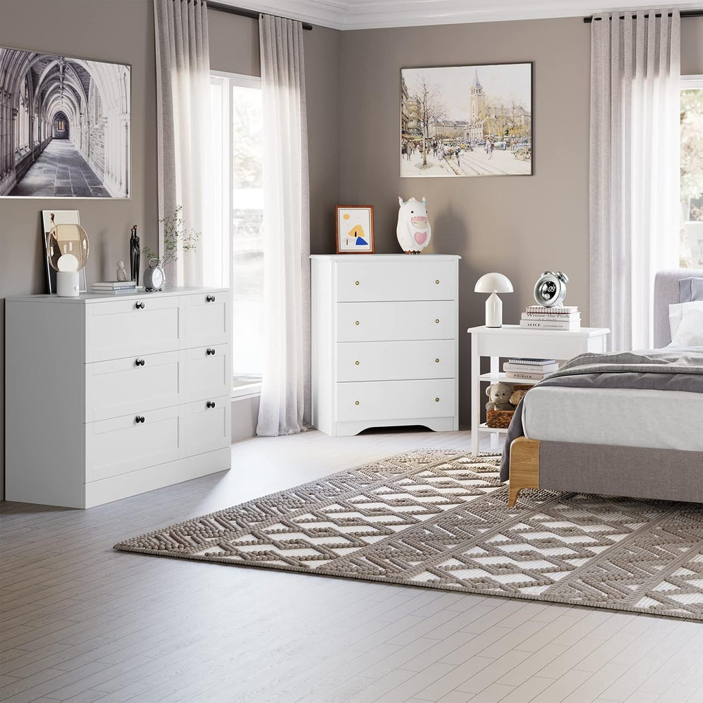 White 6 Drawer Wood Storage Cabinet B4095