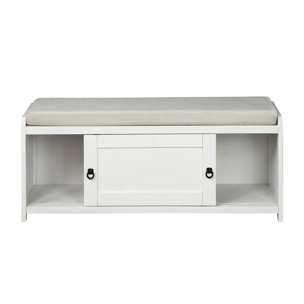 White Wood Storage Bench with 2 Cabinets S1718