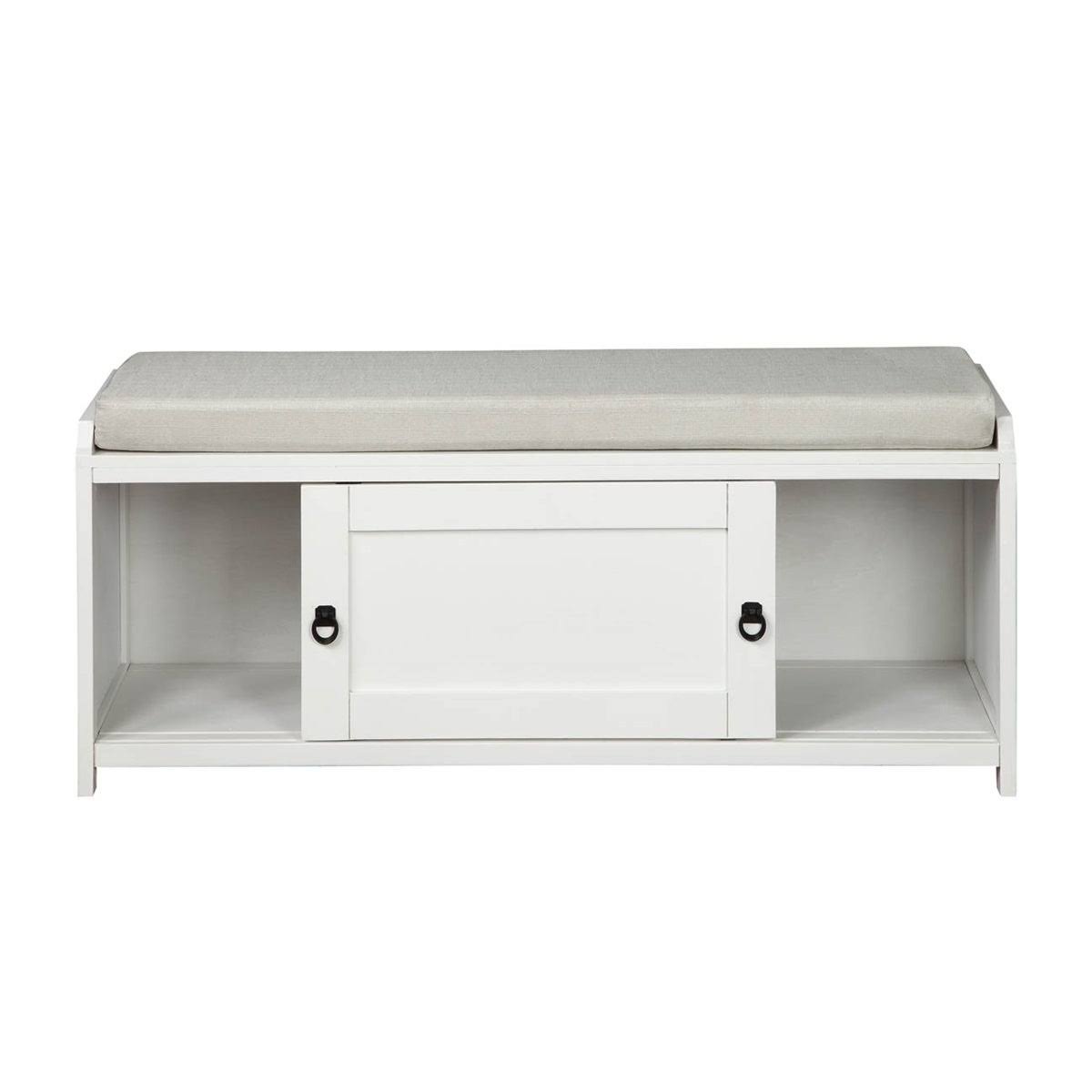 White Wood Storage Bench with 2 Cabinets S1718