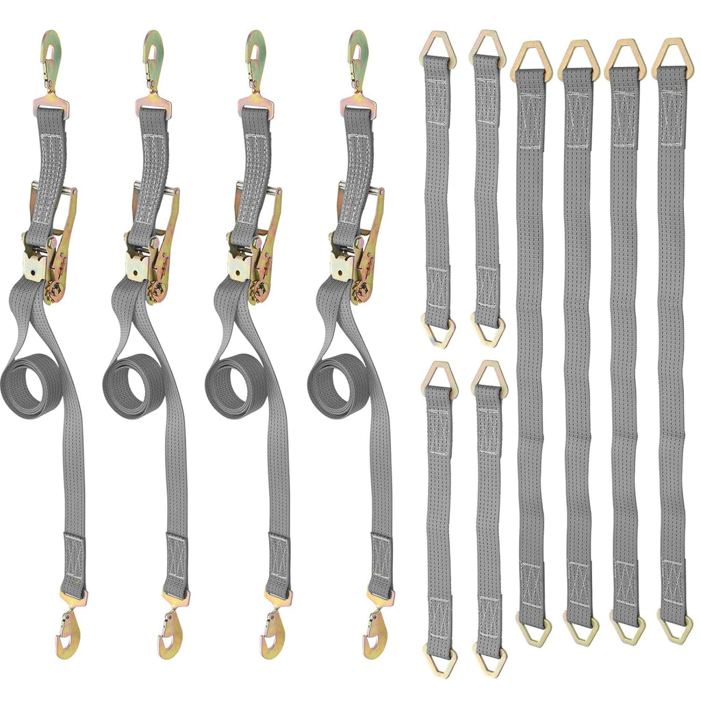 12 Pcs Polyester Ratchet Tie Down Strap Kit Grey A4482