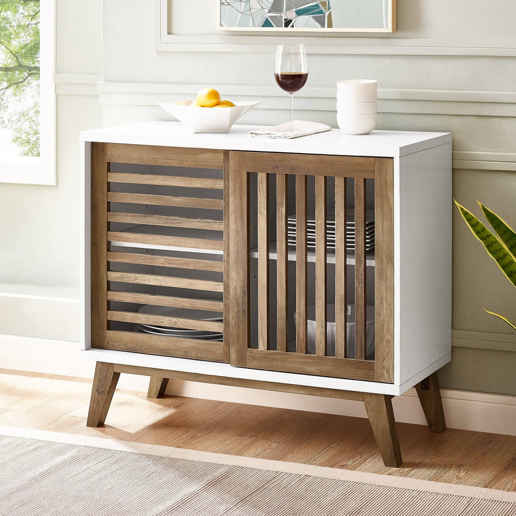 36x22 Two Shelf Laminate and Metal Accent Cabinet White with Rustic Oak D418