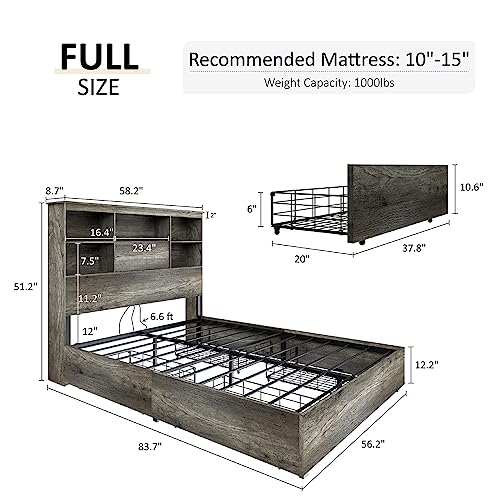 King Size Wooden Platform Bed with Storage Headboard and 4 Drawers H15279