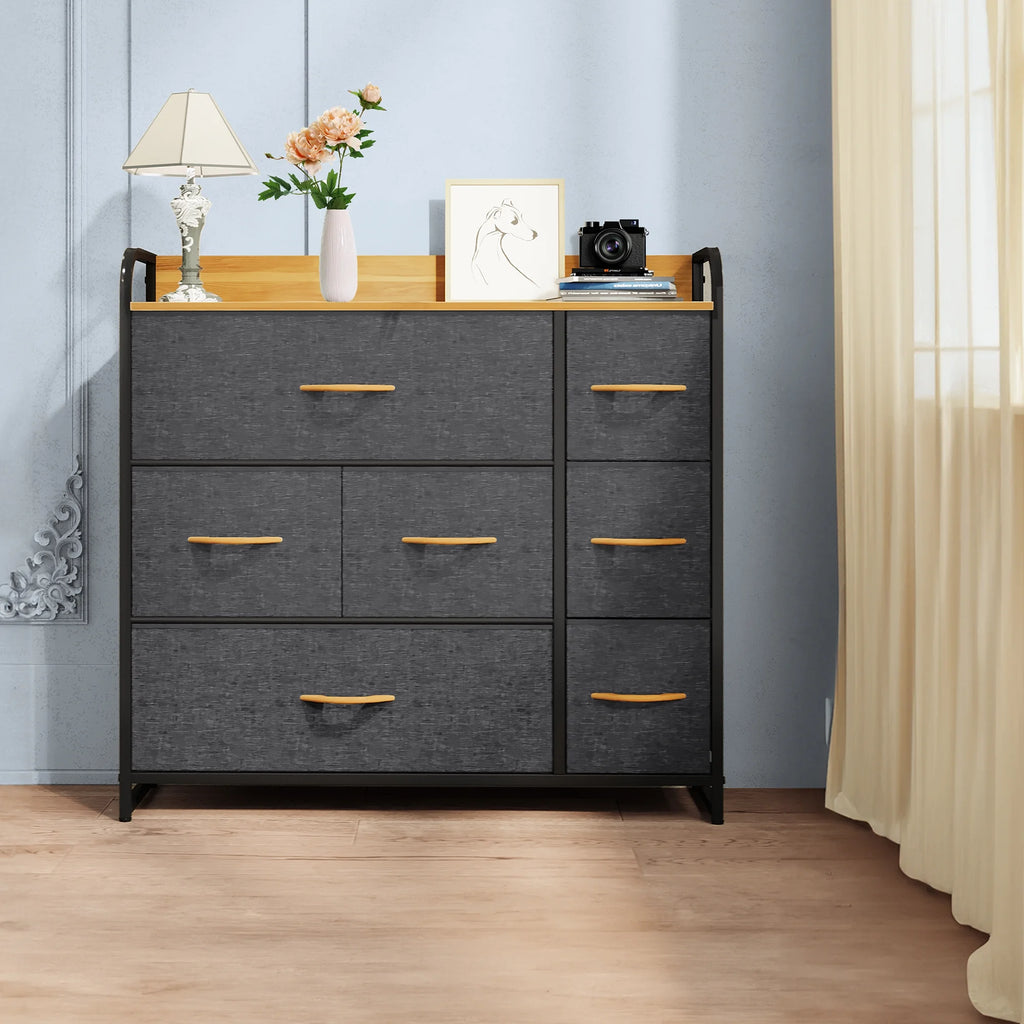 Light Gray 7 Drawer Fabric Dresser C5195