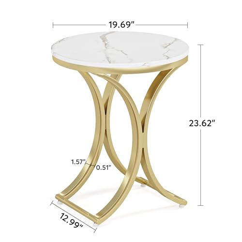 Round Faux Marble Top Gold Metal Legs Side Table D8842