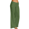 Women Linen Cotton Elastic Waist Drawstring Long Wide Leg Pants H668