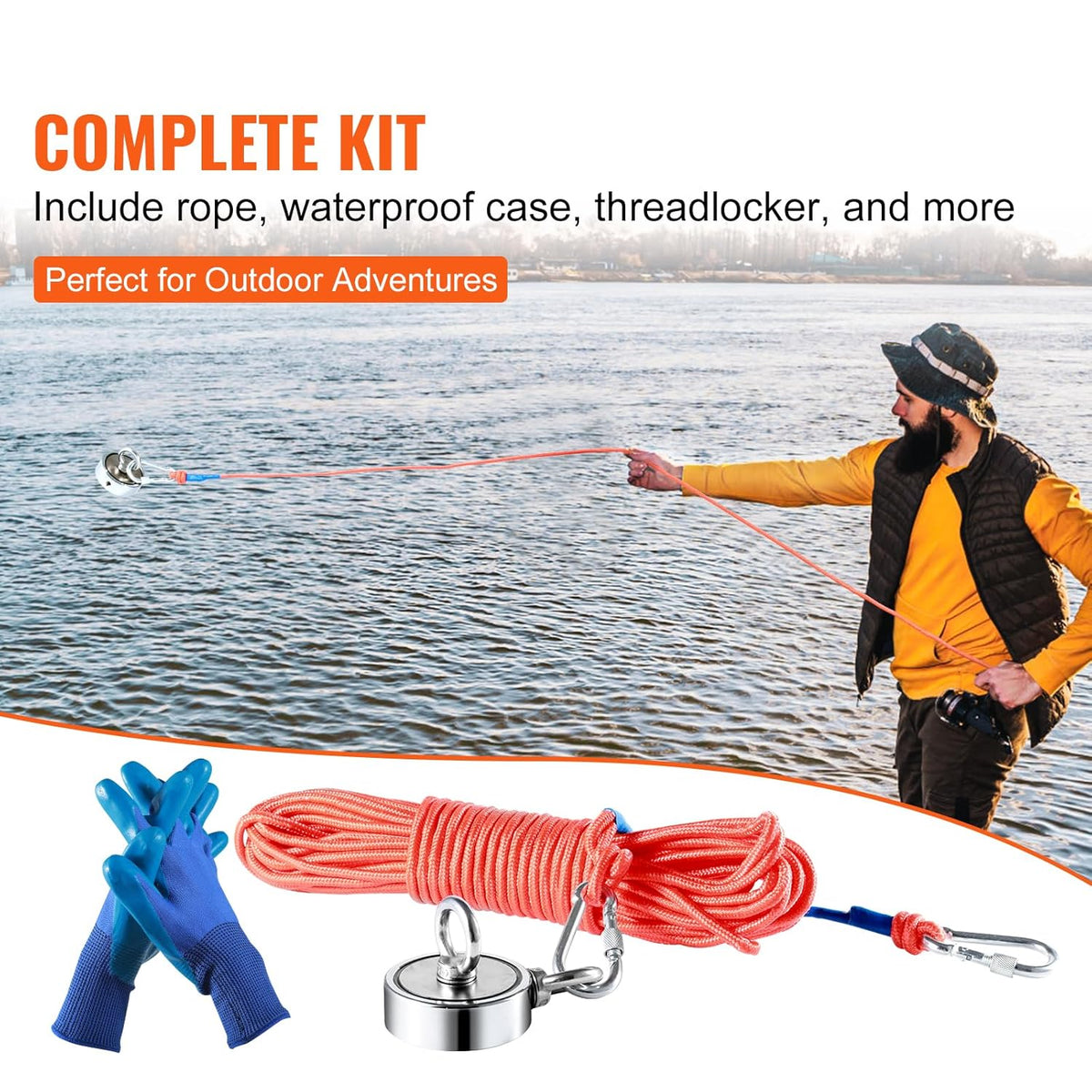 1200 LBS Double Sided Neodymium Magnet Fishing Kit with 65 FT Rope V309510