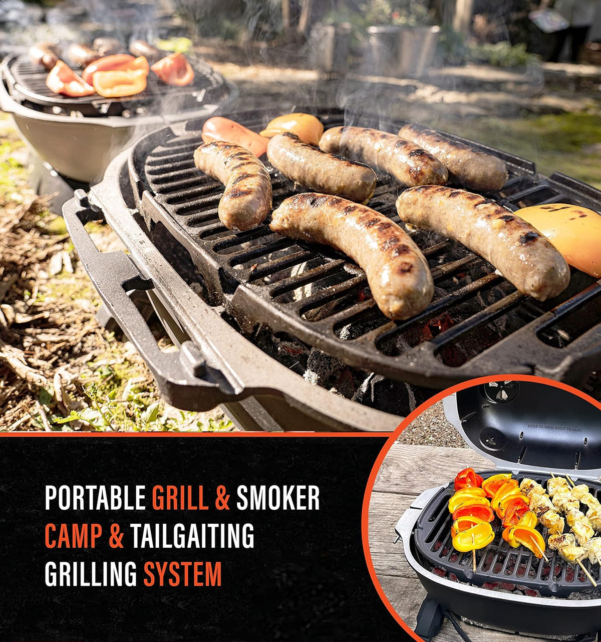 Portable Charcoal BBQ Grill and Smoker with Lid, Cast Iron Aluminum Outdoor Cooking Mini Barbecue Grills, Grey Q782805