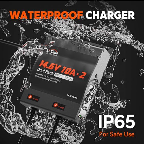 2-Bank 10A Dual Smart Battery Charger 14.6V LiFePO4 AC-DC Charger with LED Indicator I3485