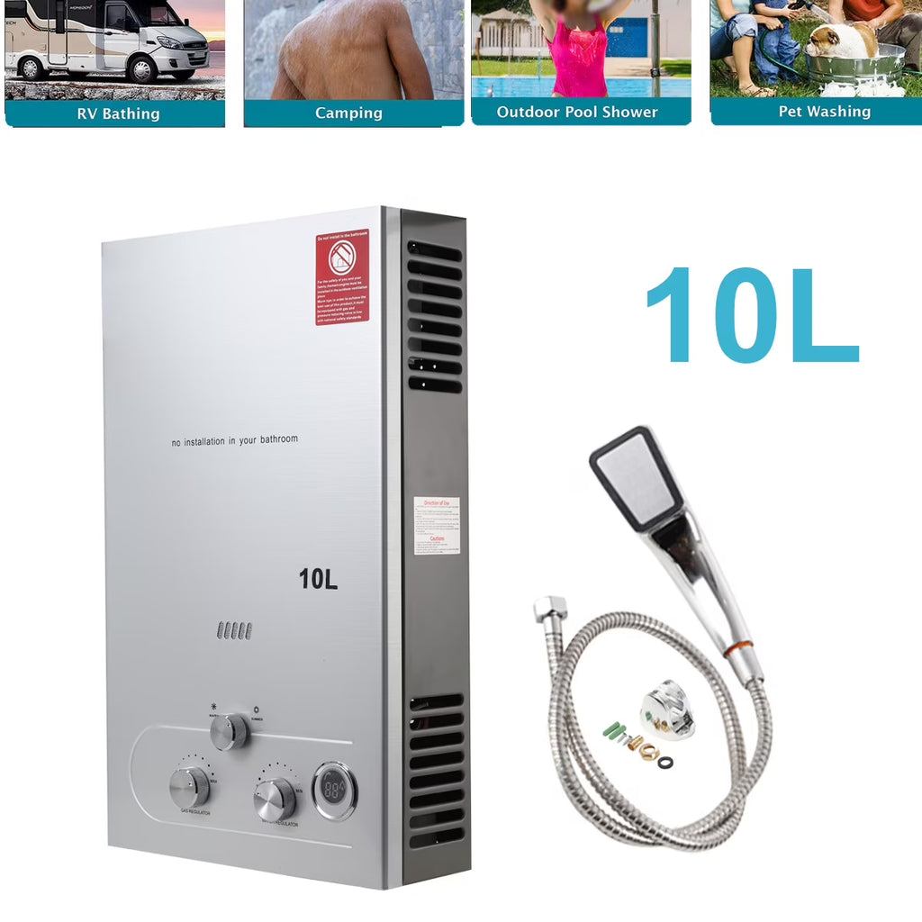 10L 20KW LPG Propane Instant Gas Water Heater with Shower Head Kit C50736