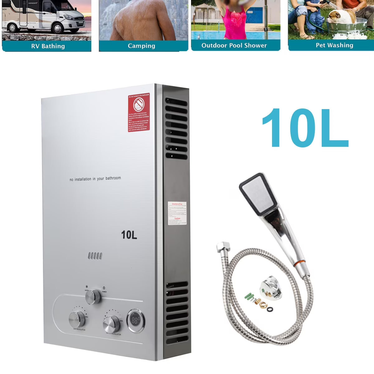10L 20KW LPG Propane Instant Gas Water Heater with Shower Head Kit C50736