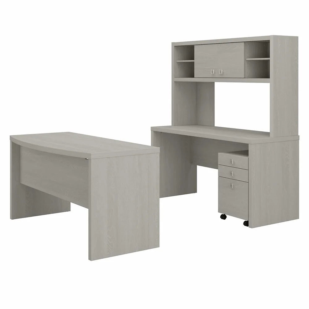 Gray Sand Desk and Credenza with Drawers O448226