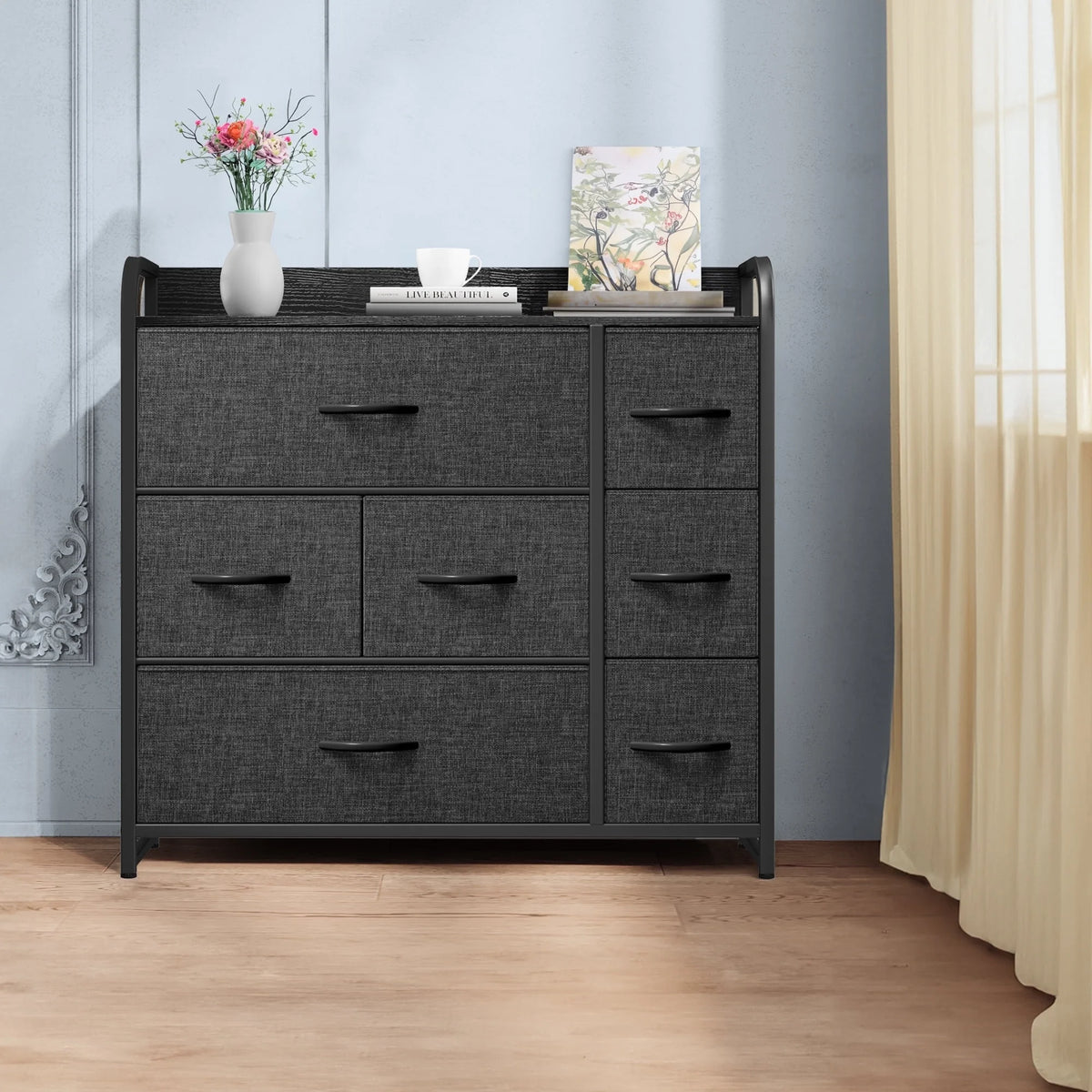 Light Gray 7 Drawer Fabric Dresser C5195