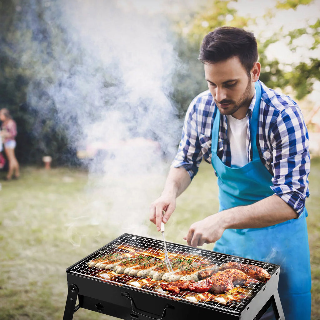 18" Portable Charcoal Grill and Smoker Stainless Steel Foldable BBQ Grill Black R350