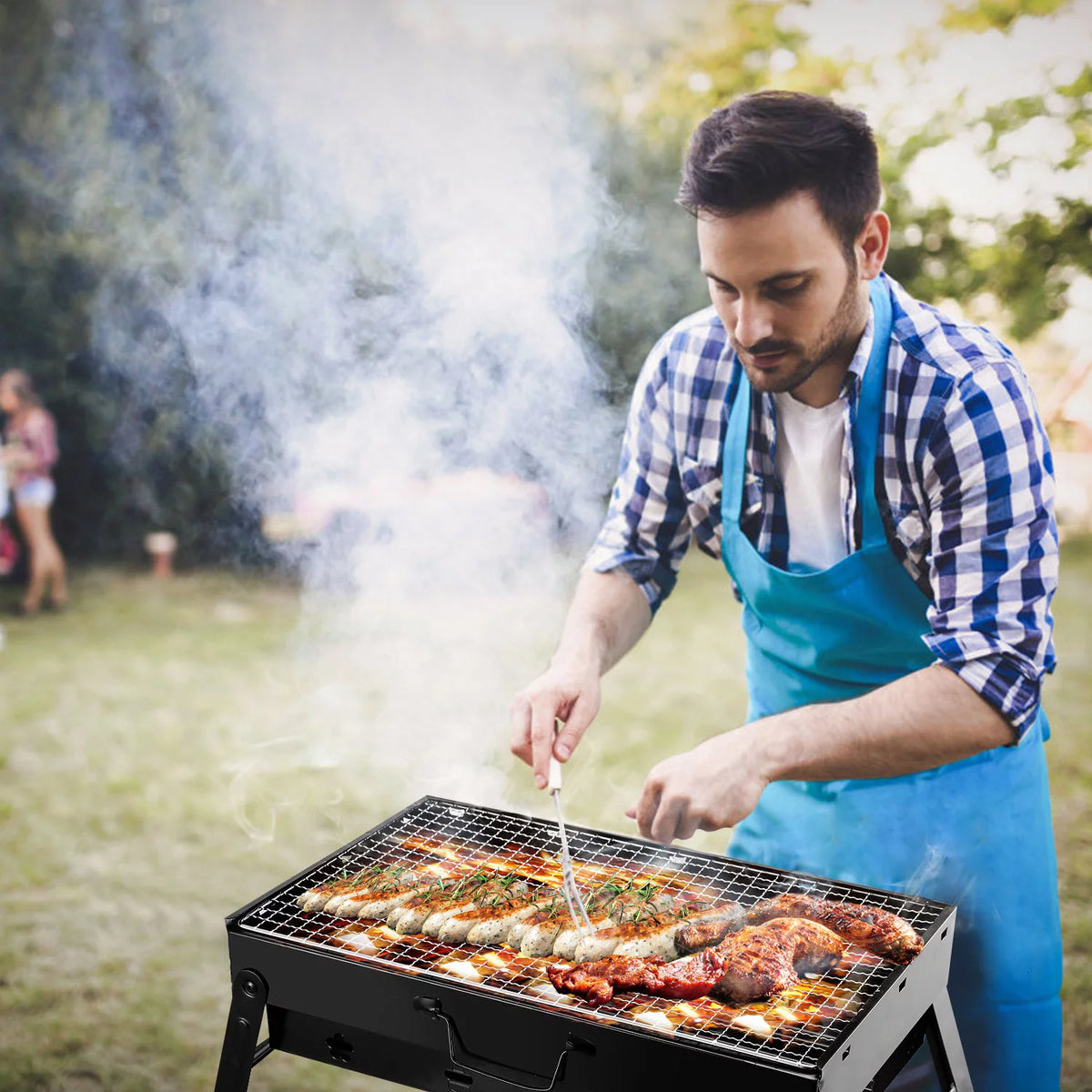 18" Portable Charcoal Grill and Smoker Stainless Steel Foldable BBQ Grill Black R350