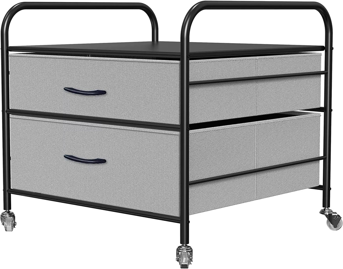 Fridge Stand with Storage, 2 Drawer, Metal Frame, 4 Swivel Wheels Y35346