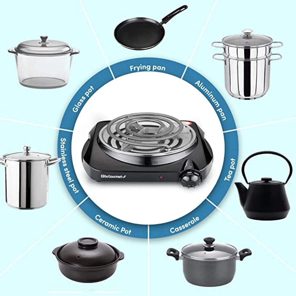 Black Single Coiled Electric Hot Plate P1937