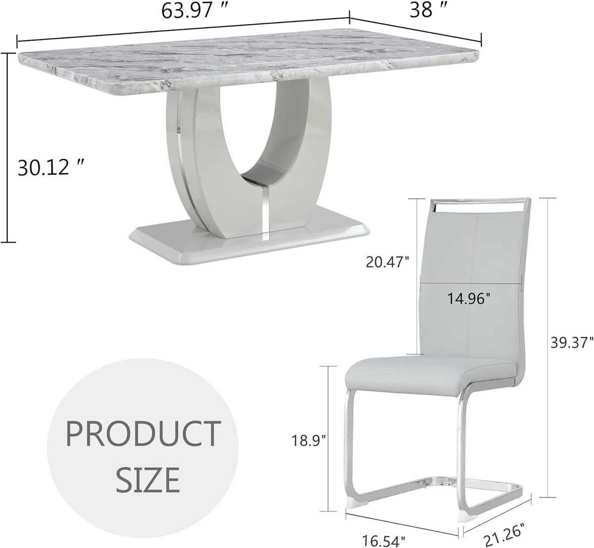 63" Faux Marble Dining Table Set Set of 6 A658406
