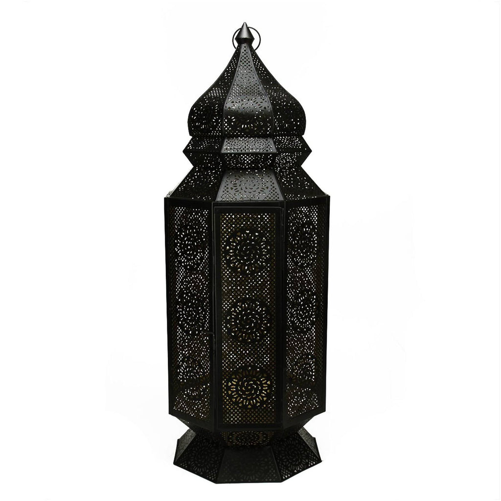 Black and Gold Moroccan Style Cut-Out Floor Pillar Candle Lantern K627