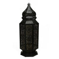 Black and Gold Moroccan Style Cut-Out Floor Pillar Candle Lantern K627