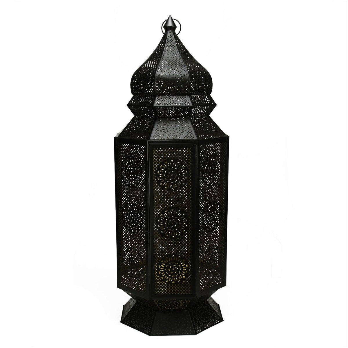 Black and Gold Moroccan Style Cut-Out Floor Pillar Candle Lantern K627