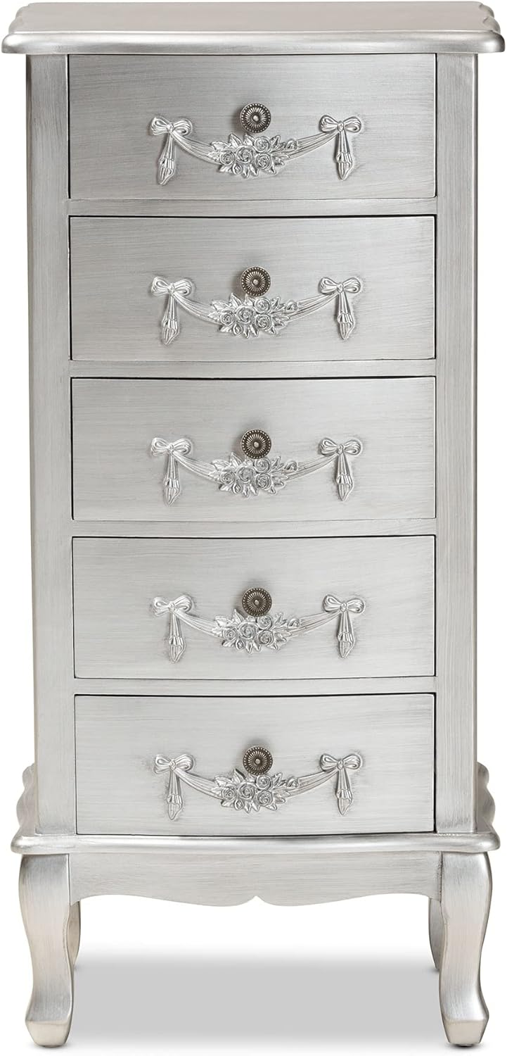 Brushed Silver Finished Wood 5-Drawer Chest Z25302