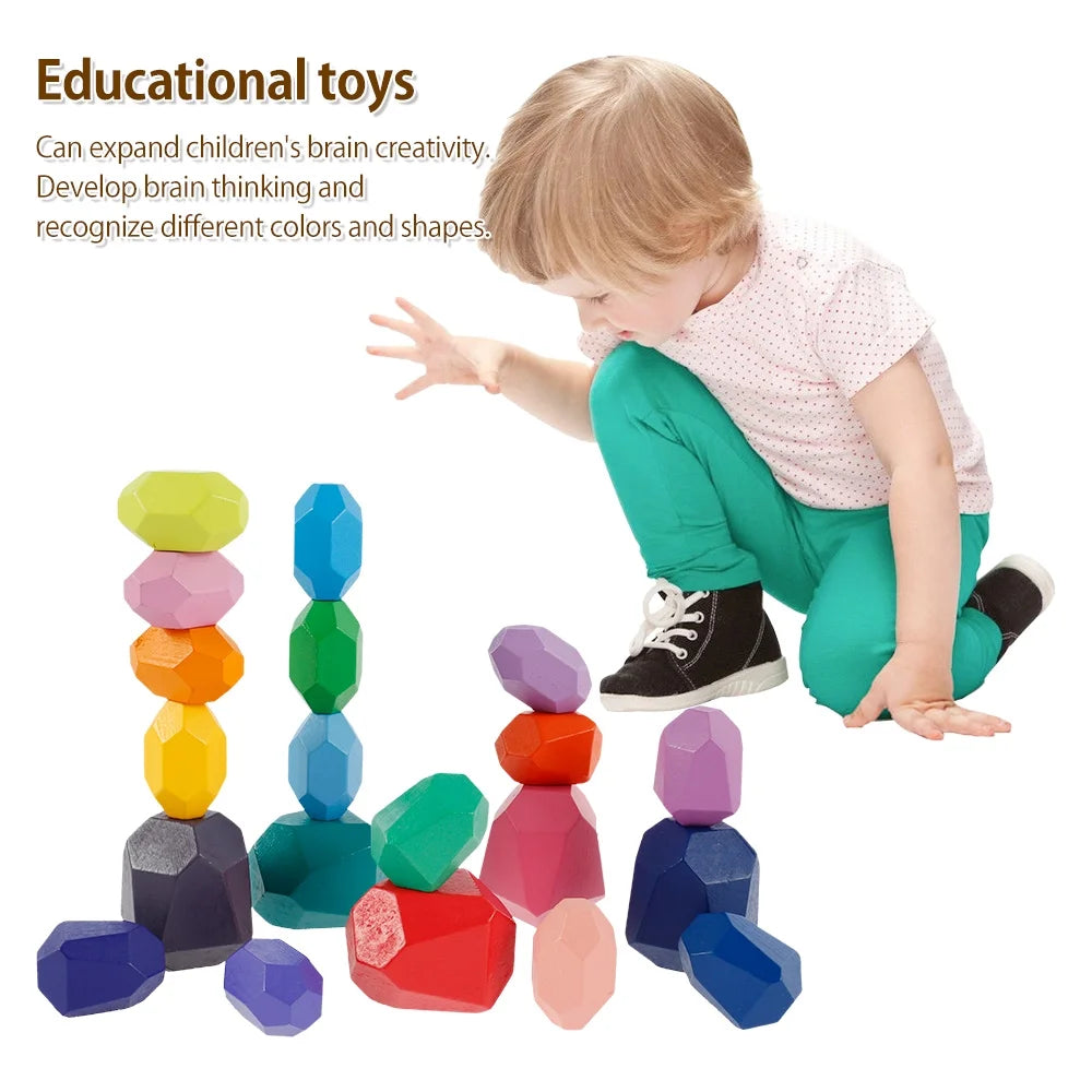 Kids Wooden Balancing Stone Stacking Building Block Toy F22344