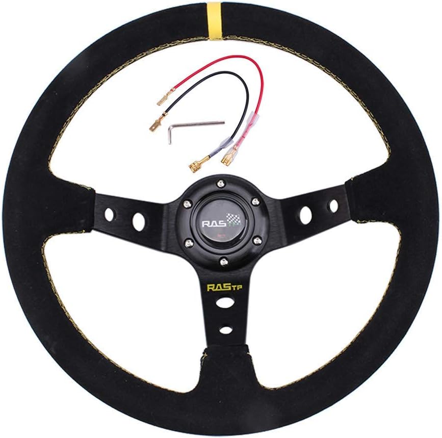 Yellow Suede Deep Dish Racing Steering Wheel 13.58" 6 Bolts with Horn Button R949013
