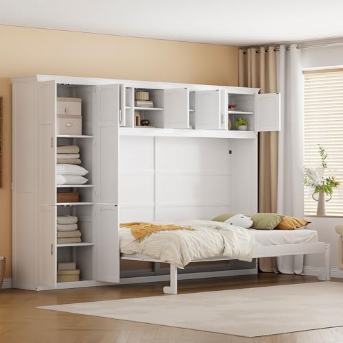 Full Size Murphy Bed with Storage Shelves and Drawers, Gray A2208