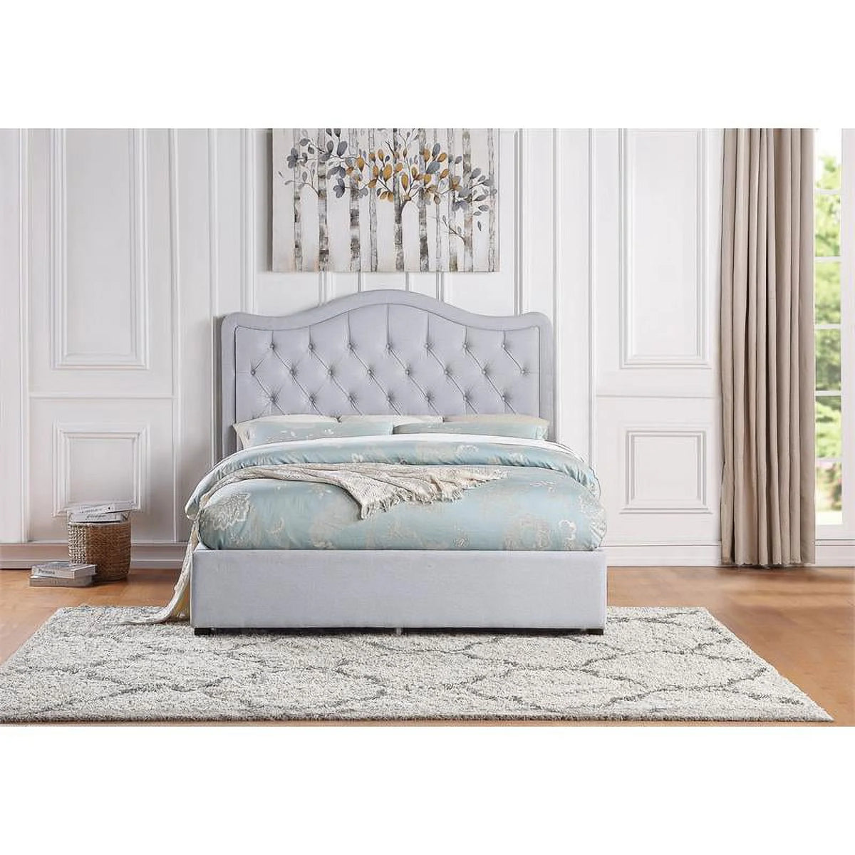 Gray Fabric Eastern King Platform Bed with Storage Drawer Z324
