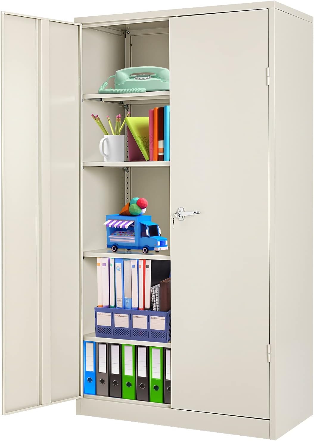 Locking Metal Cabinet with 2 Doors, 4 Adjustable Shelves, Black T885213