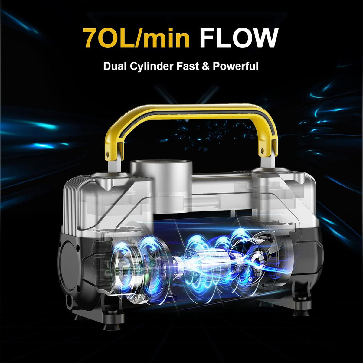 Portable Air Compressor Tire Inflator, Double Cylinders, 12V DC, Metal Air Pump, LED Light, Pack of 2 V20331