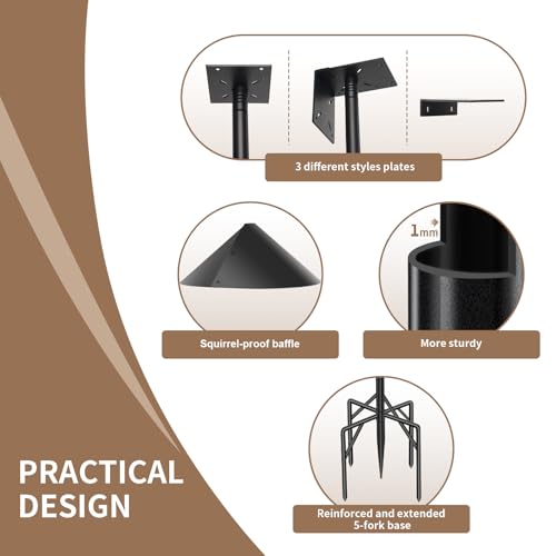 77 Inch Rust-Proof Metal Bird Feeder Pole with 5-Prong Base and 2 Plates A433