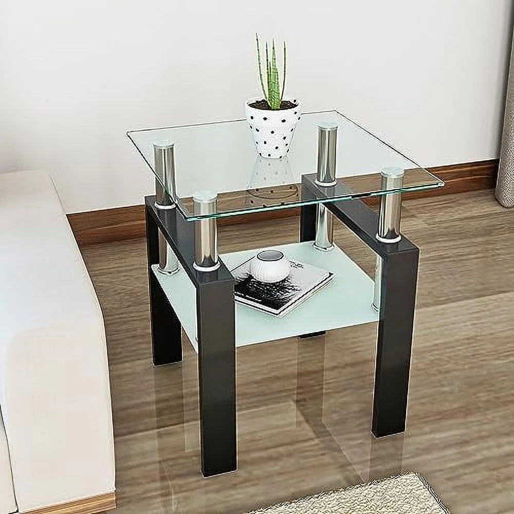 Glass Coffee Table End Table Sets of 3 White Metal Leg D875299