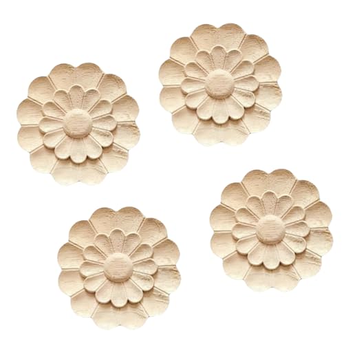 4Pcs Round Wood Appliques for Furniture Decoration (3.15"x3.15") B958